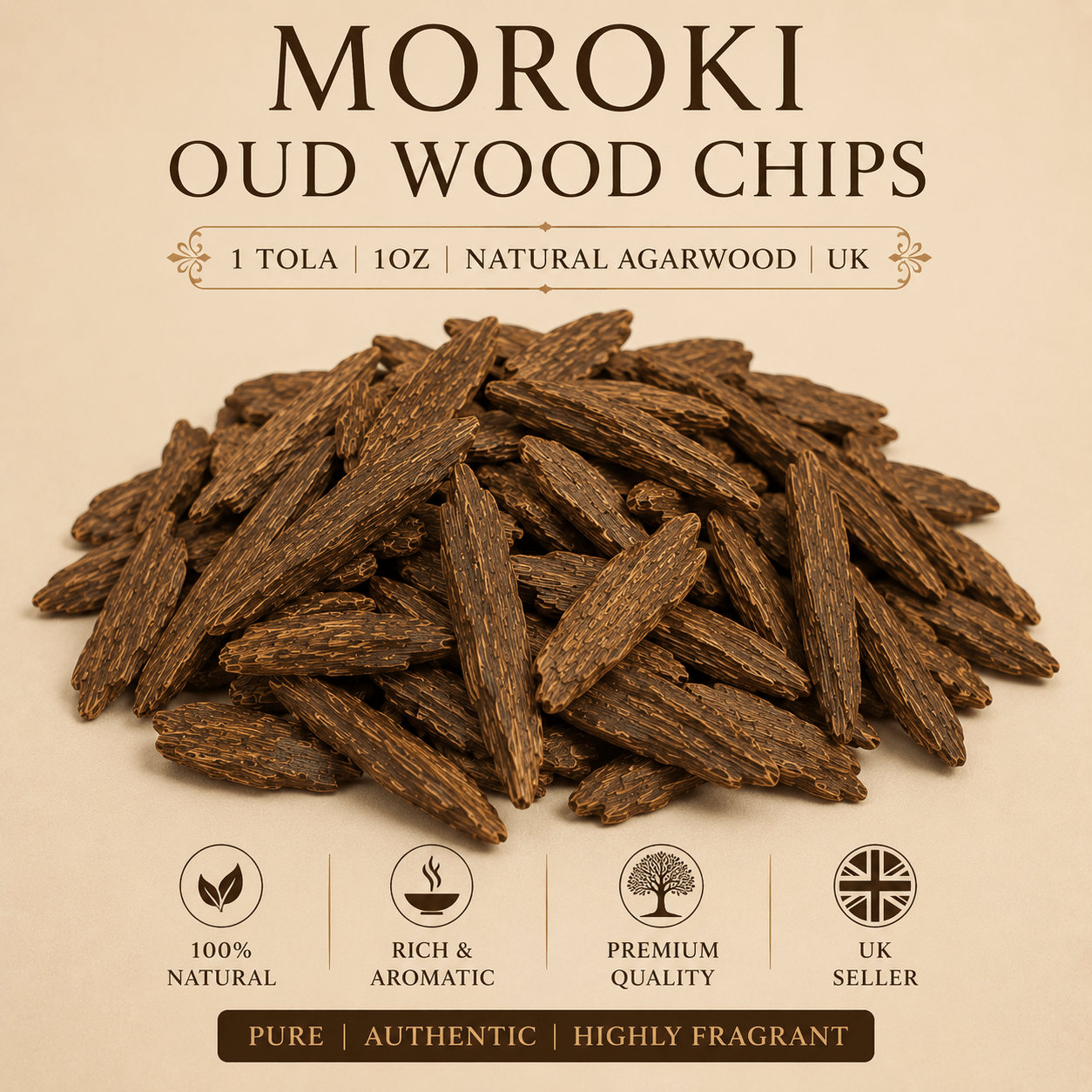 Moroki Oud Wood Chips 1 Tola 1oz Natural Agarwood UK