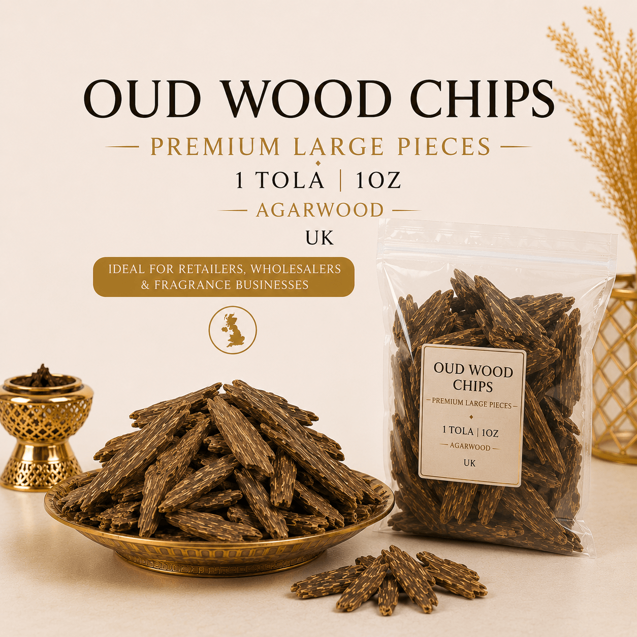 Oud Wood Chips Premium Large Pieces 1 Tola 1oz Agarwood UK