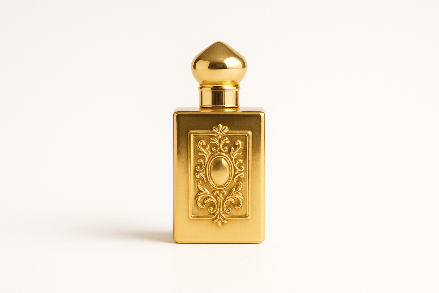 create a image with white background with a small golden perfume bottle
