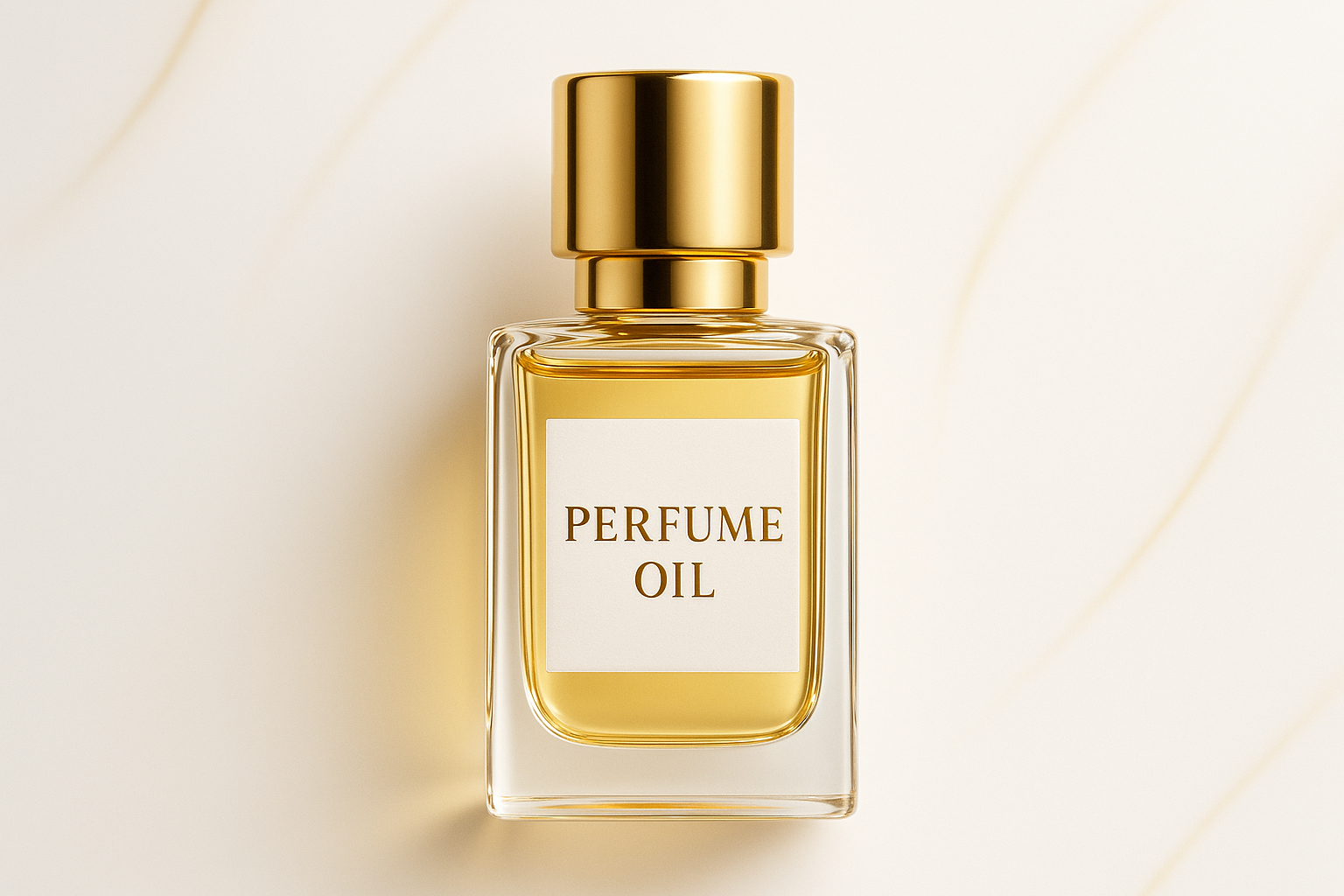 create image for mobile view perfume oil bottle with white and golden background