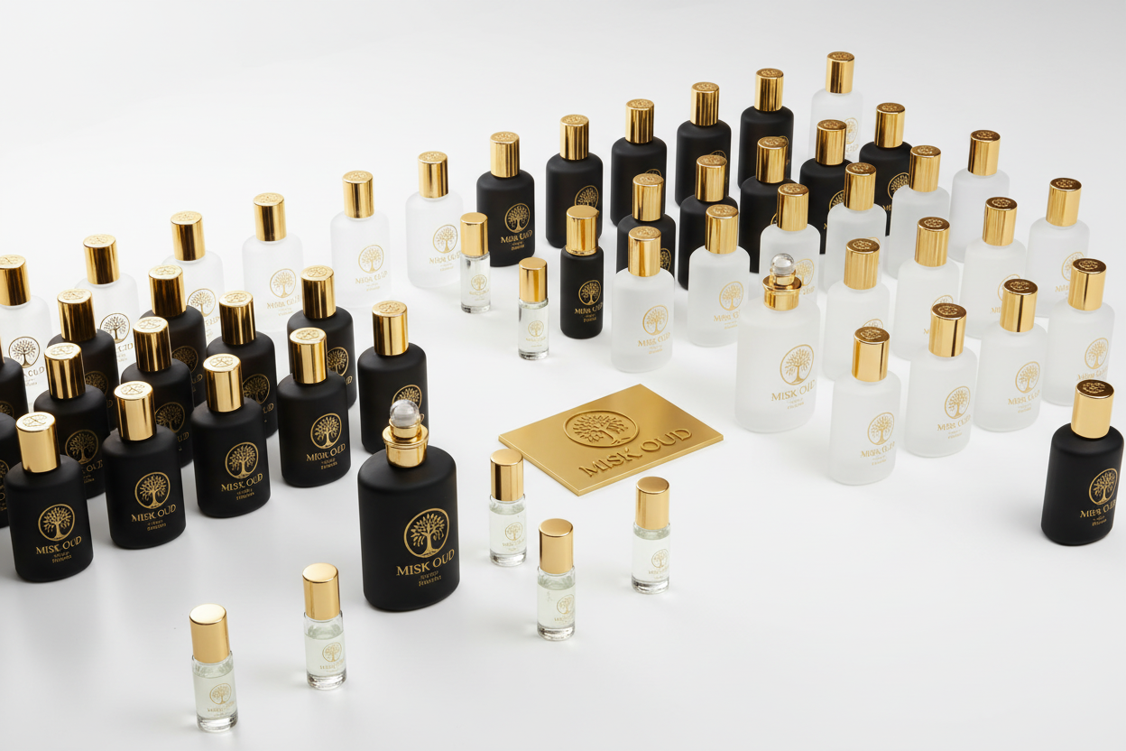 Wholesale perfume oil bottles with Misk Oud logo